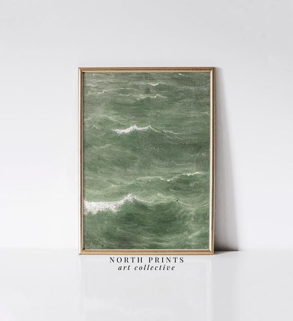 Abstract Green Ocean Waves Art Print, Coastal Decor