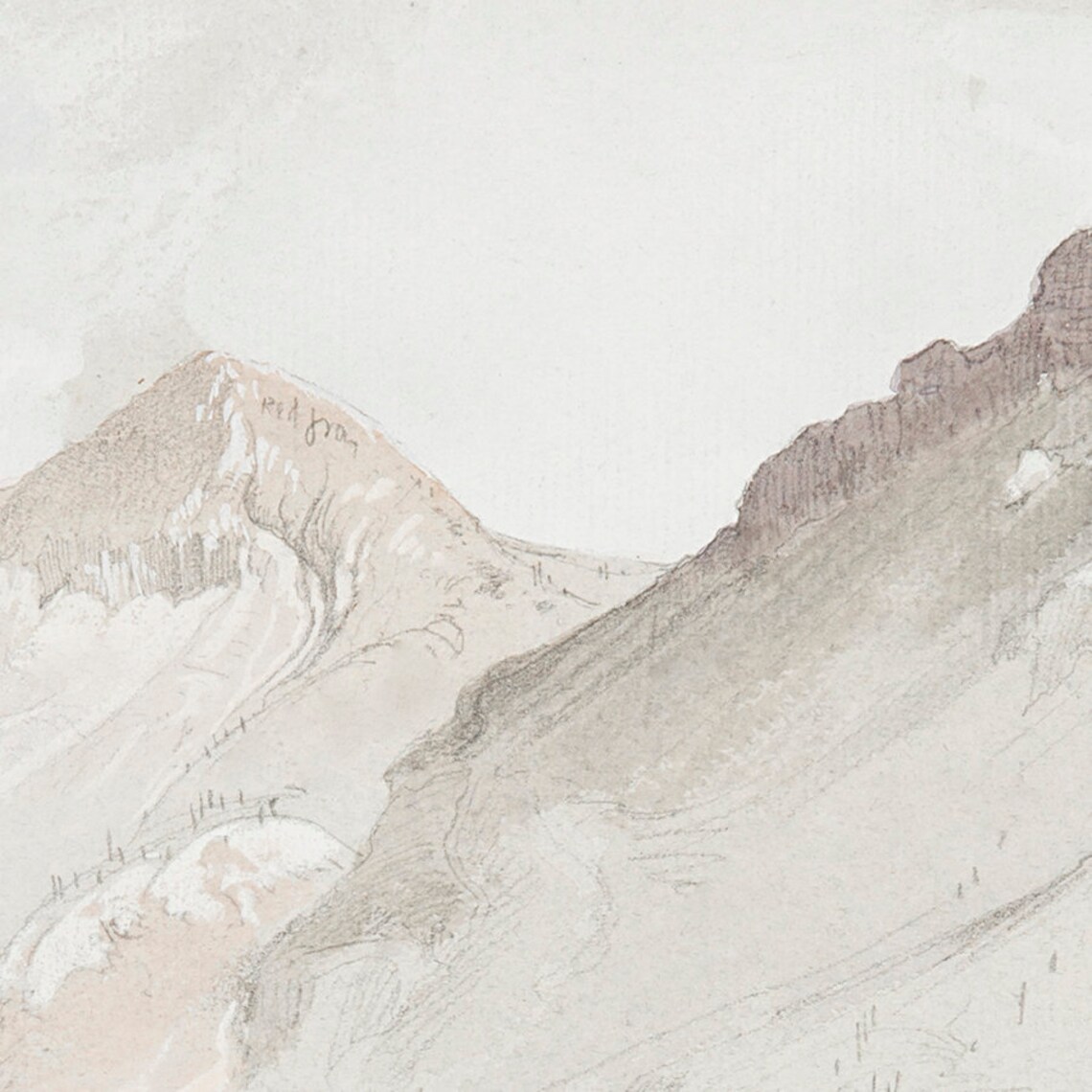 Muted Mountain Painting, Antique Neutral Watercolor Art Print - Image 3