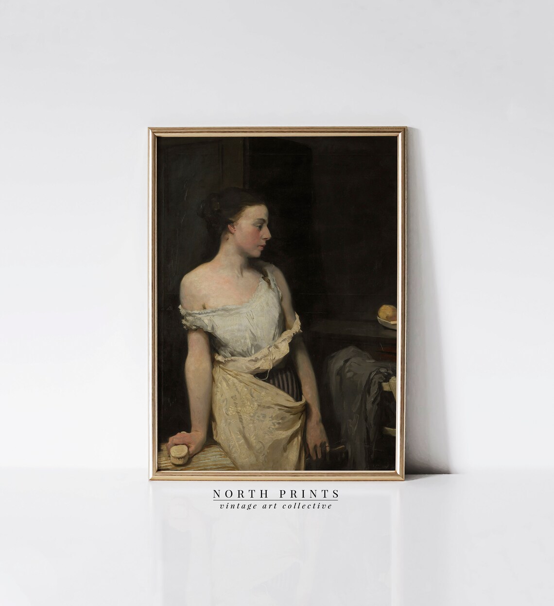 Moody Antique Woman Oil Portrait Dark Background Classical Vintage Print