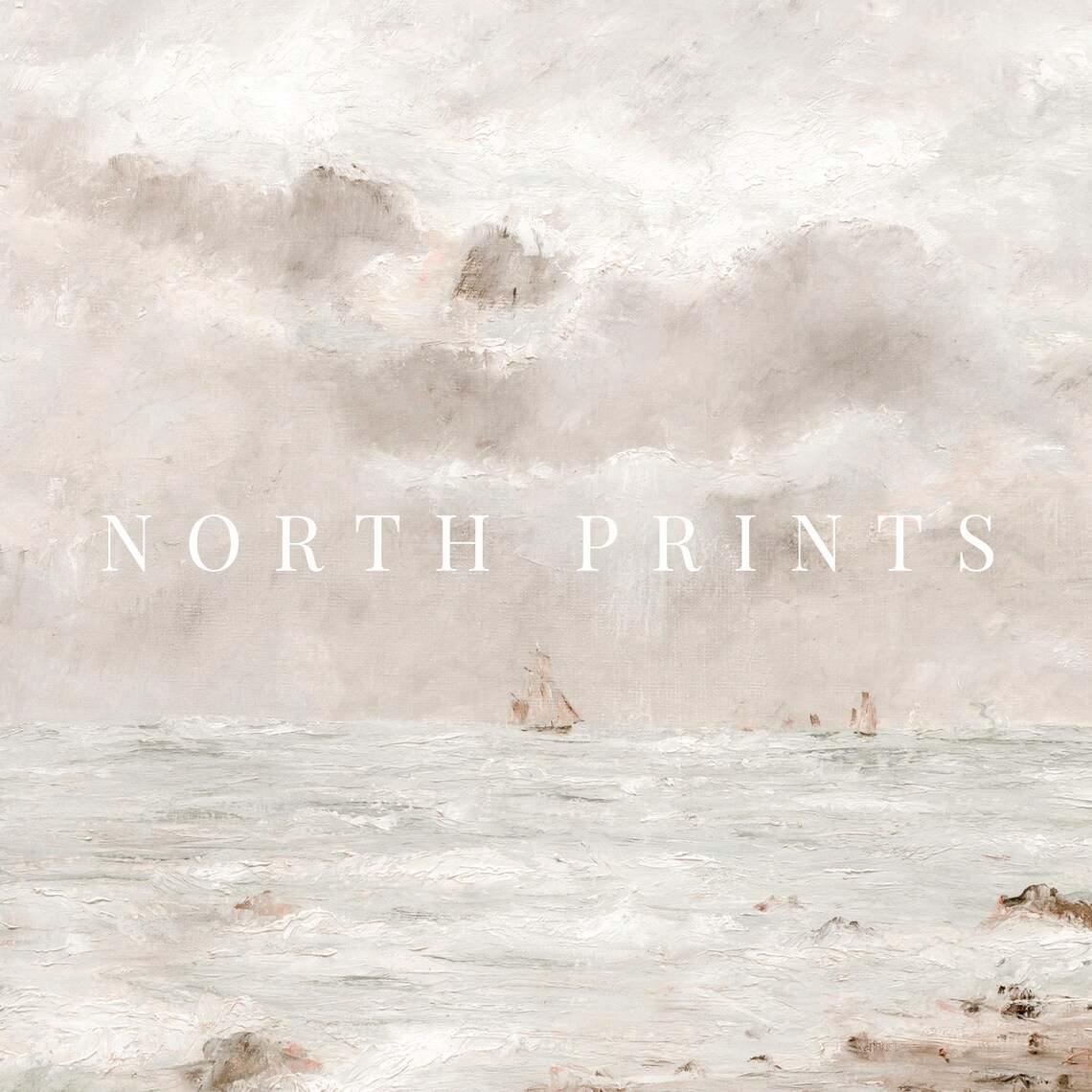 Muted Foamy Shoreline Distant Sailboat Vintage Seascape Painting Poster - Image 2