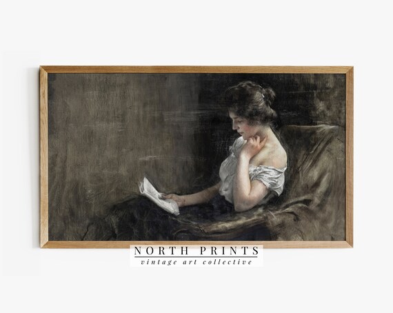 Moody Portrait Painting Frame Tv Art Woman Reading Art North Prints Tv347