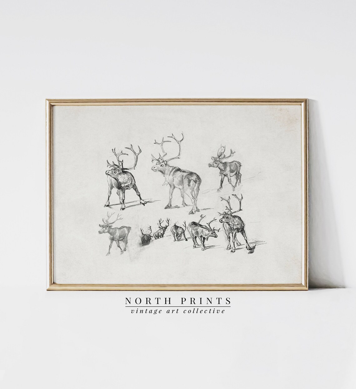 Vintage Christmas Reindeer Sketch Art Print - Image 4