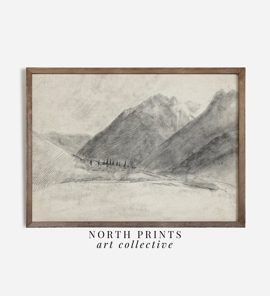 Rustic Neutral Mountain Sketch Vintage Landscape Drawing Wall Decor North Prints Sk1 19 - Image 3
