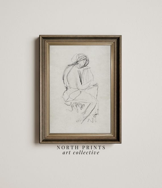 Minimalist Antique Figure Study Sketch Vintage Neutral Decor Print North Prints Sk 346