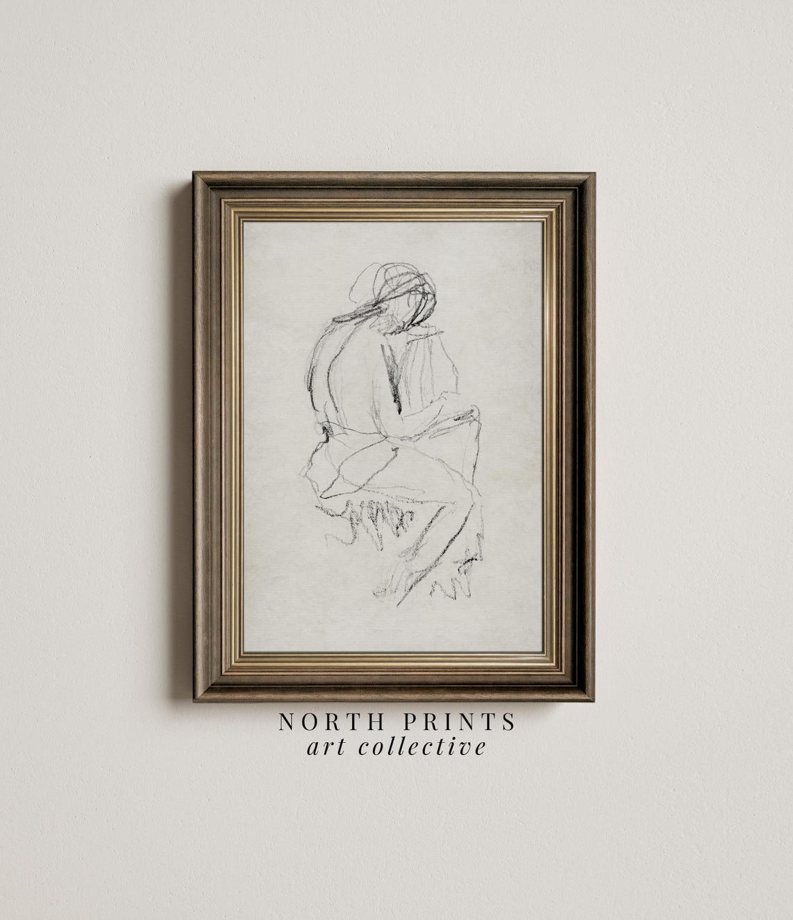 Minimalist Antique Figure Study Charcoal Sketch Seated Figure Poster