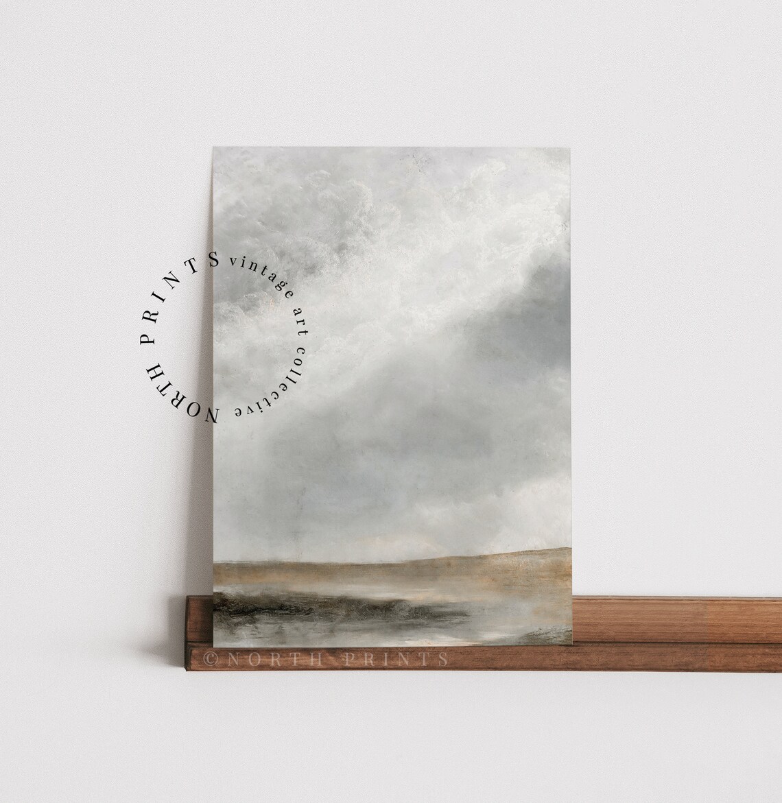 Vast Cloudy Gray Sky Low Horizon Muted Tonal Vintage Landscape Wall Print - Image 4