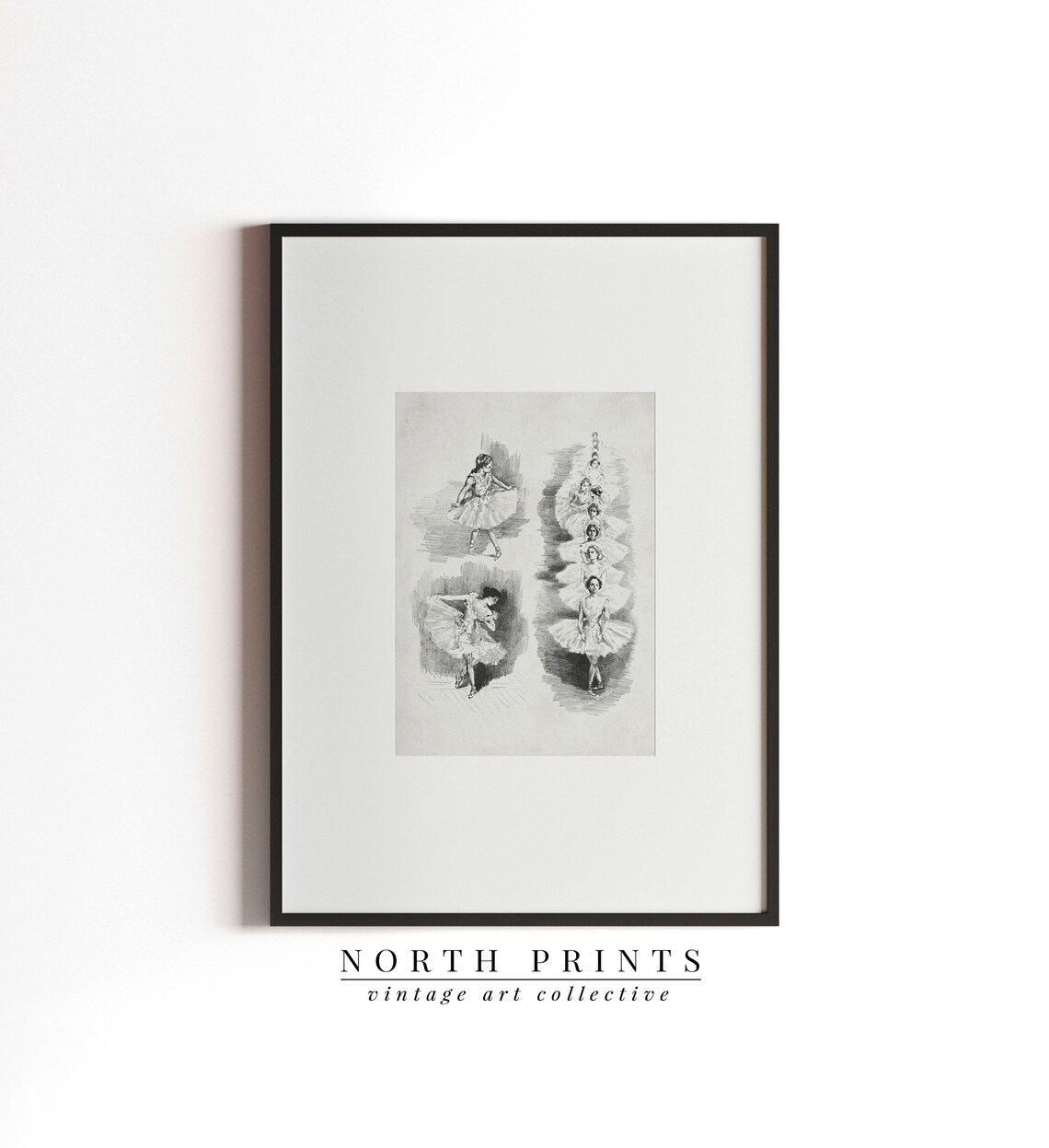 Vintage Ballerina Dancer Charcoal Sketches Antique Ballet Tutu Study Wall Print - Image 3