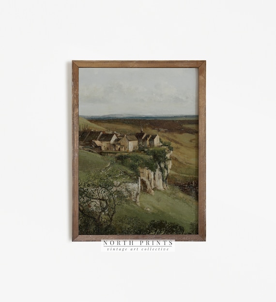 Vintage Landscape Print, Antique Farmhouse Decor