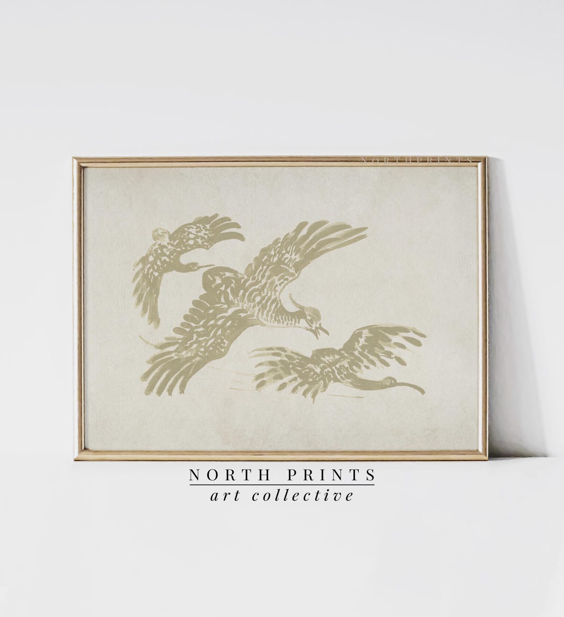 Graceful Flying Crane Birds Japandi Minimalist Neutral Poster - Image 3