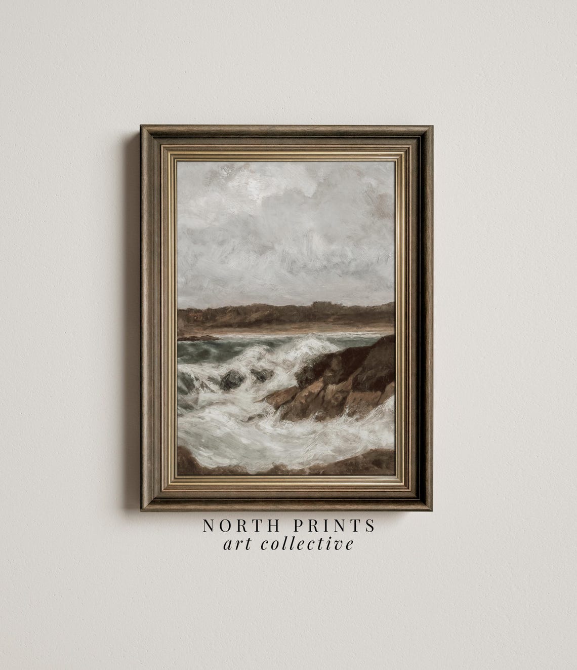 Moody Rustic Ocean Waves Rocky Coast Oil Seascape Painting Poster