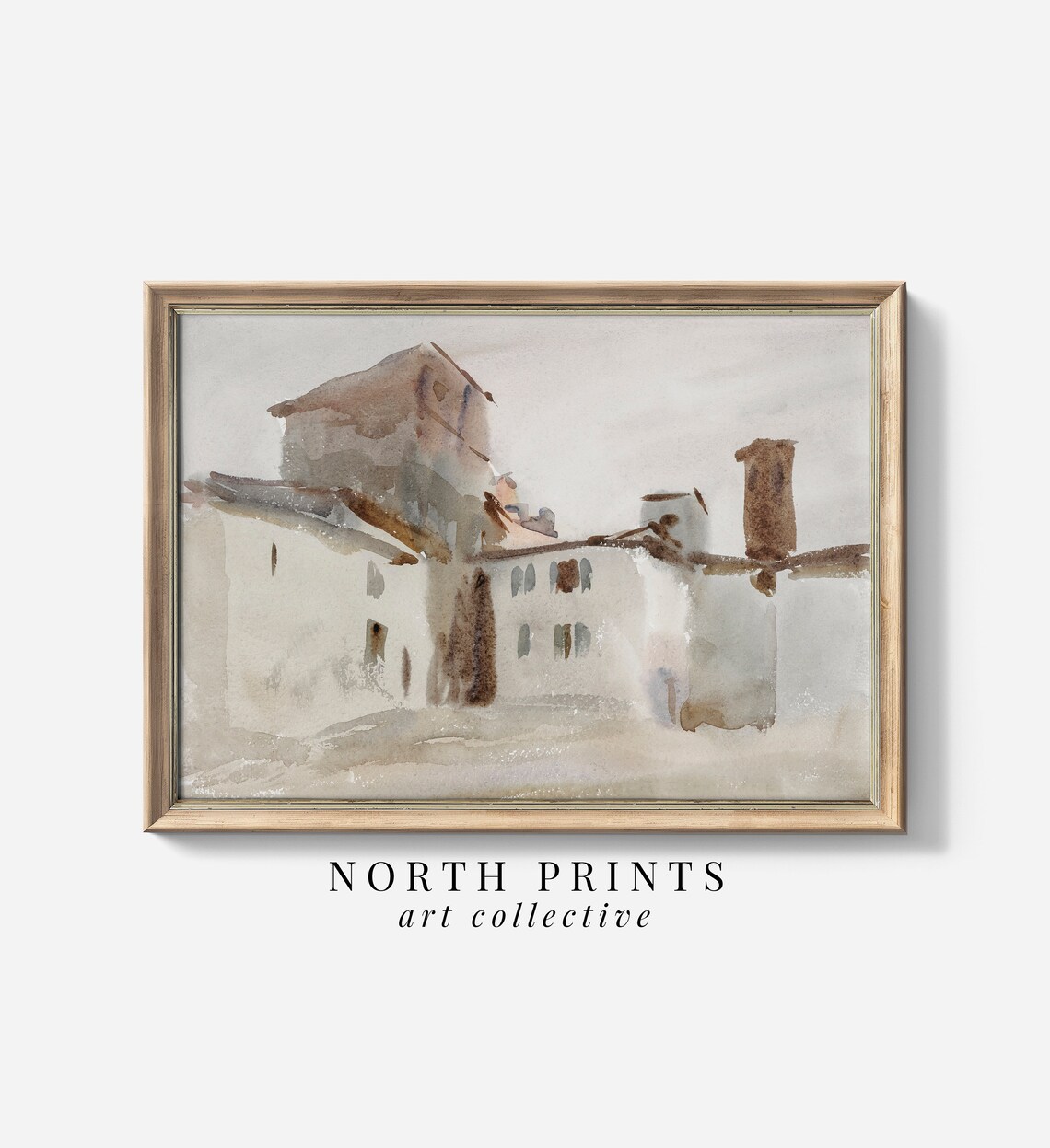 Italian Villa Painting, Vintage Neutral Art Print