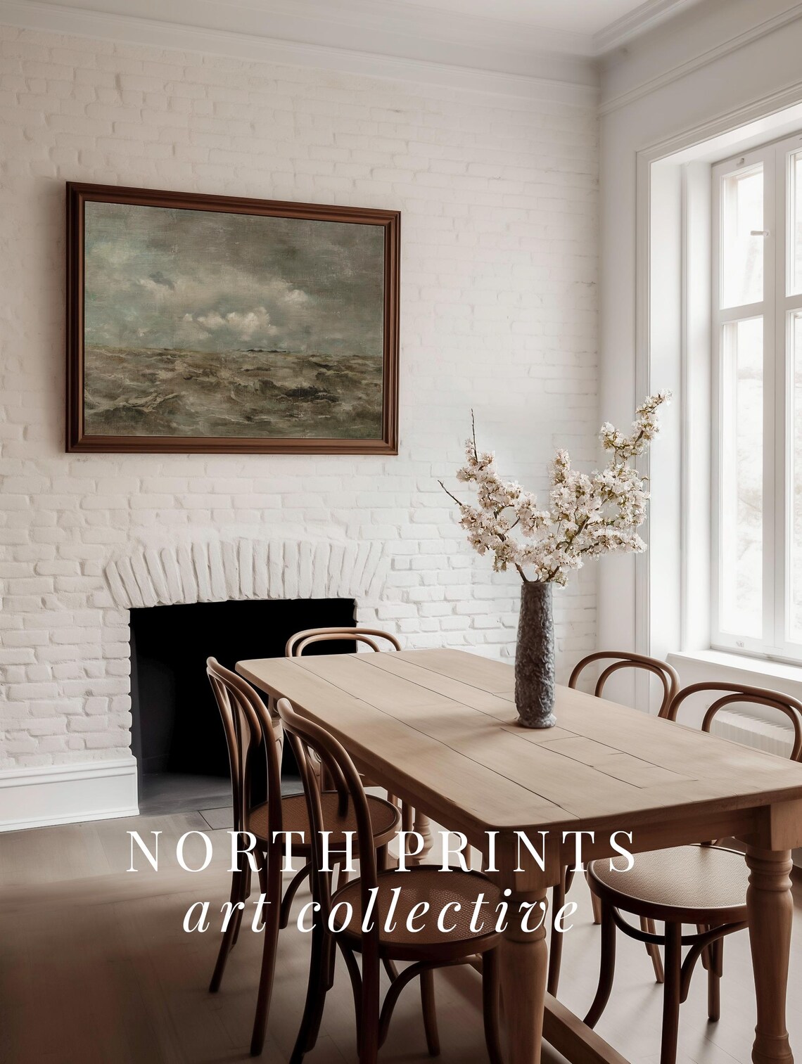 Moody Seascape Painting, Rustic Coastal Farmhouse Art - Image 3