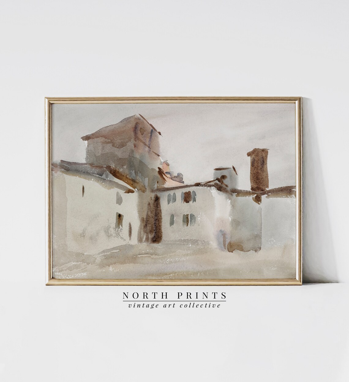 Italian Villa Painting, Vintage Neutral Art Print - Image 4