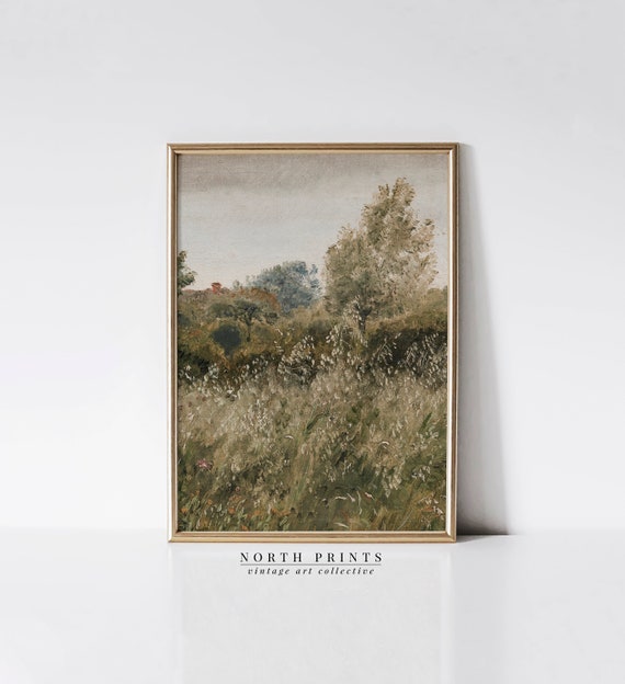 Vintage Cottage Landscape Painting, Farmhouse Art Print