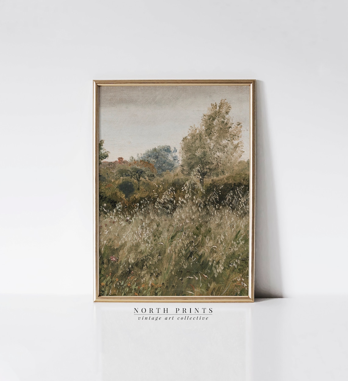 Vintage Cottage Landscape Painting, Farmhouse Art Print