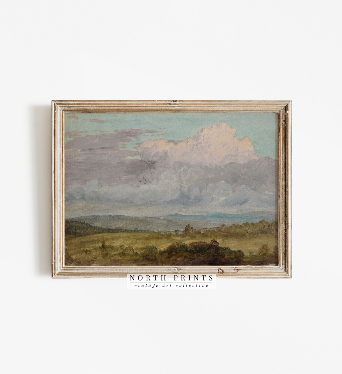 Vintage French Landscape Art Print, Antique Country Clouds - Image 2
