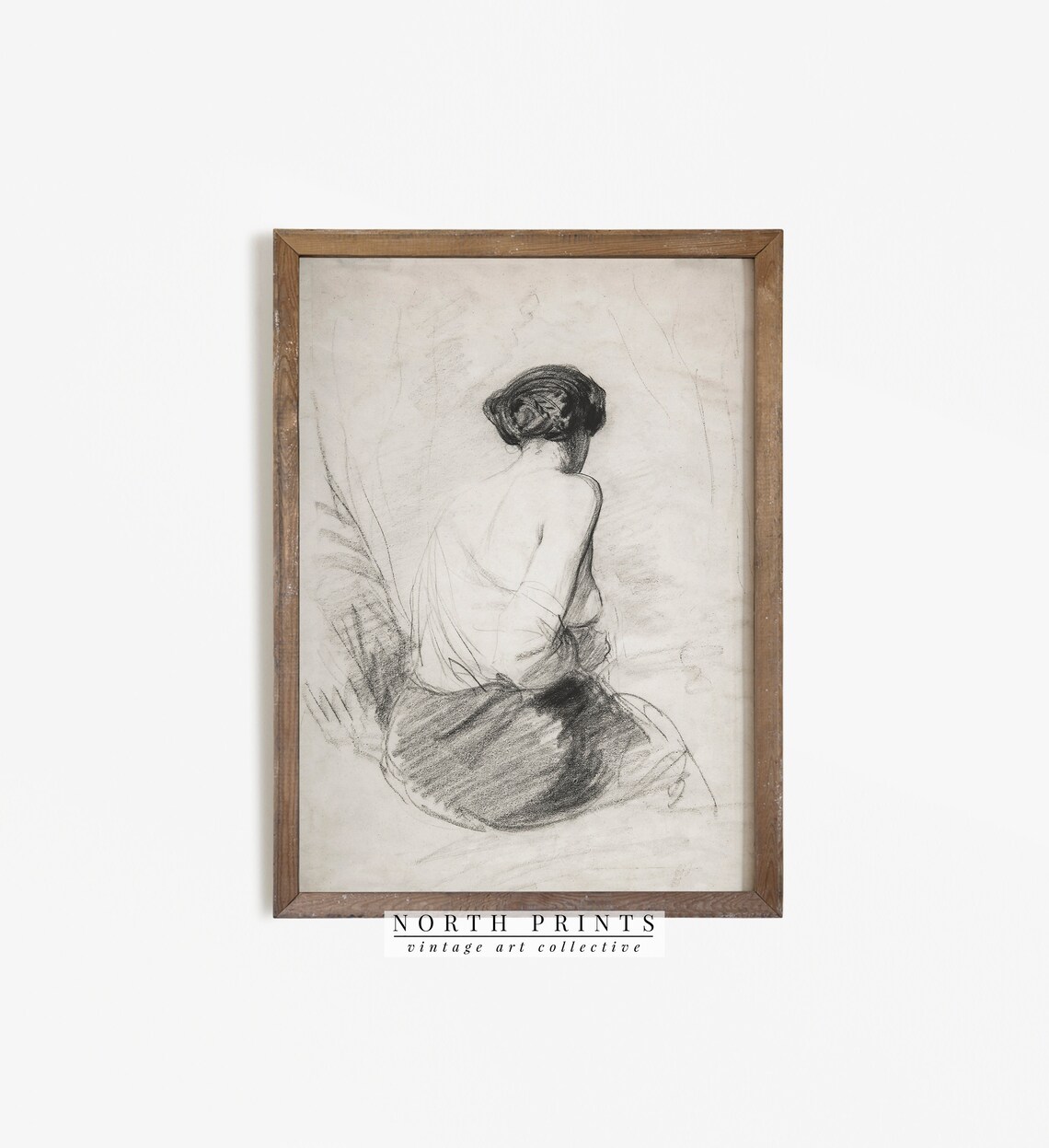 Antique Woman Sketch Art Print, Neutral Bathroom Decor - Image 3