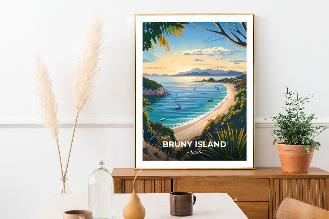 Bruny Island Australia Tranquil Bay With Sailboats at Dusk Travel Poster - Image 3