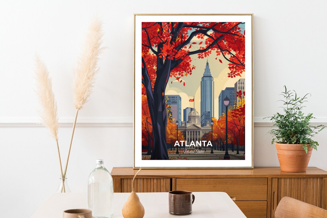 Atlanta United States Autumn Skyline Park Cityscape Travel Poster - Image 2