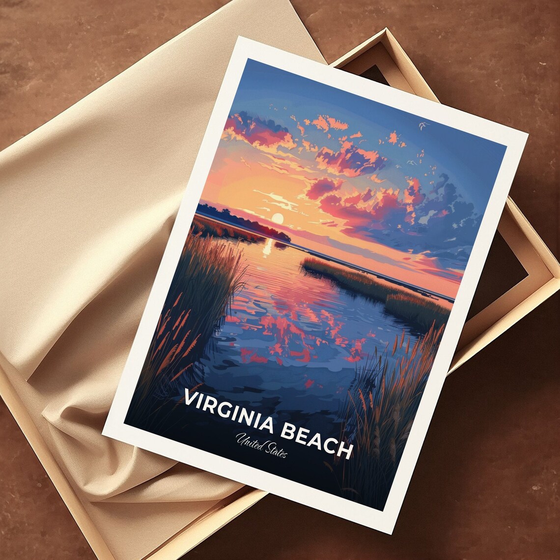 Virginia Beach United States Back Bay Marsh Sunset Wetland Reflection Poster - Image 3