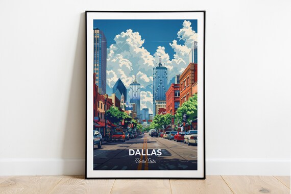 Dallas Downtown Skyline Street Skyscraper City View Travel Poster
