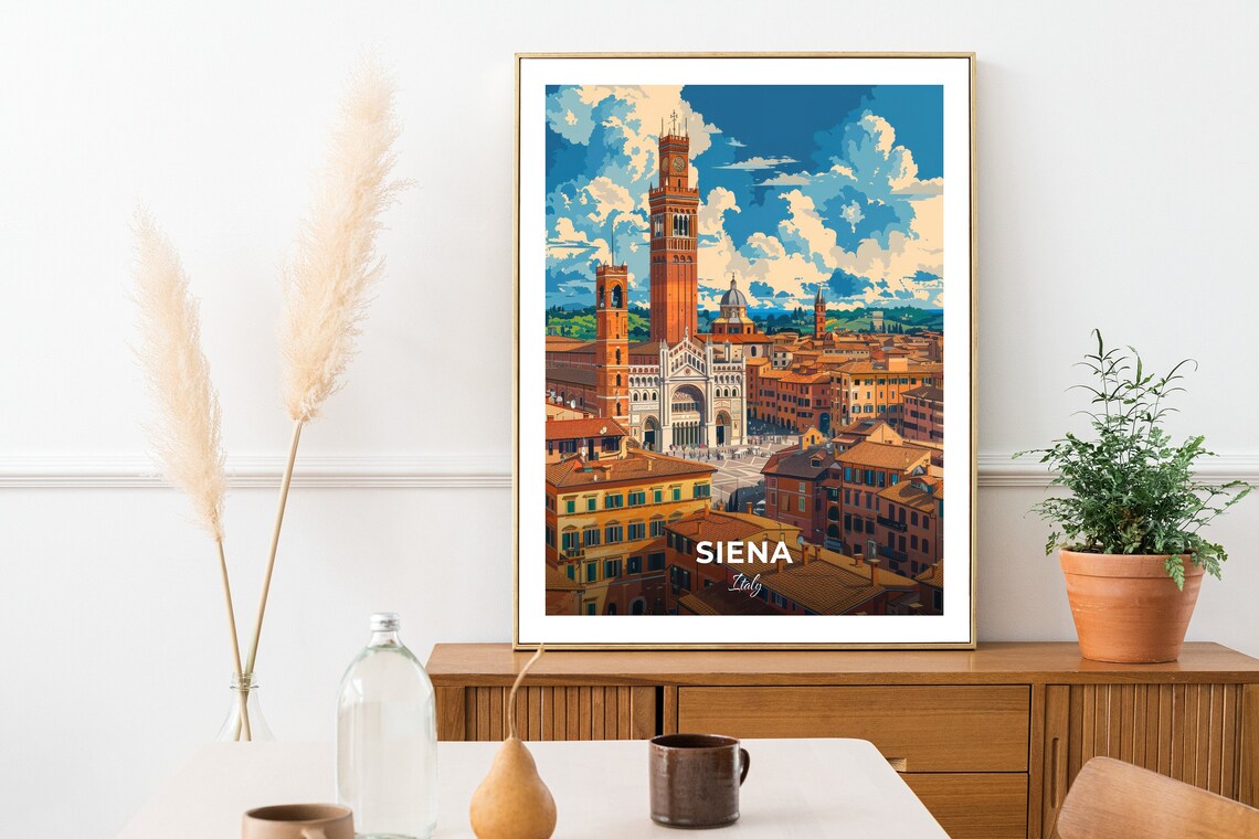 Siena Piazza del Campo Torre del Mangia Duomo Italy Travel Poster - Image 2