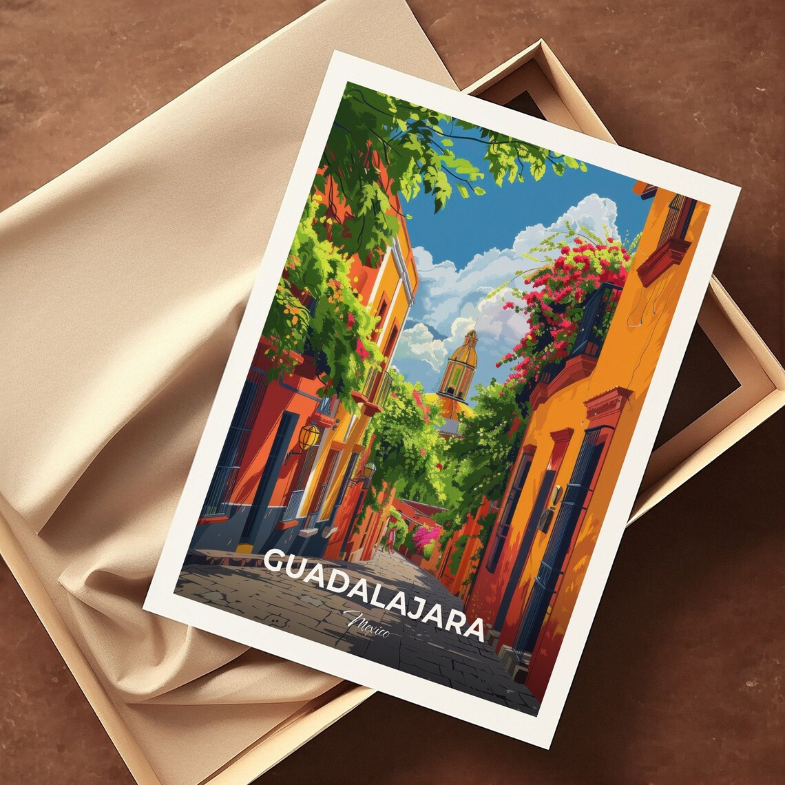 Guadalajara Mexico Colorful Colonial Street Travel Poster Floral Art - Image 3