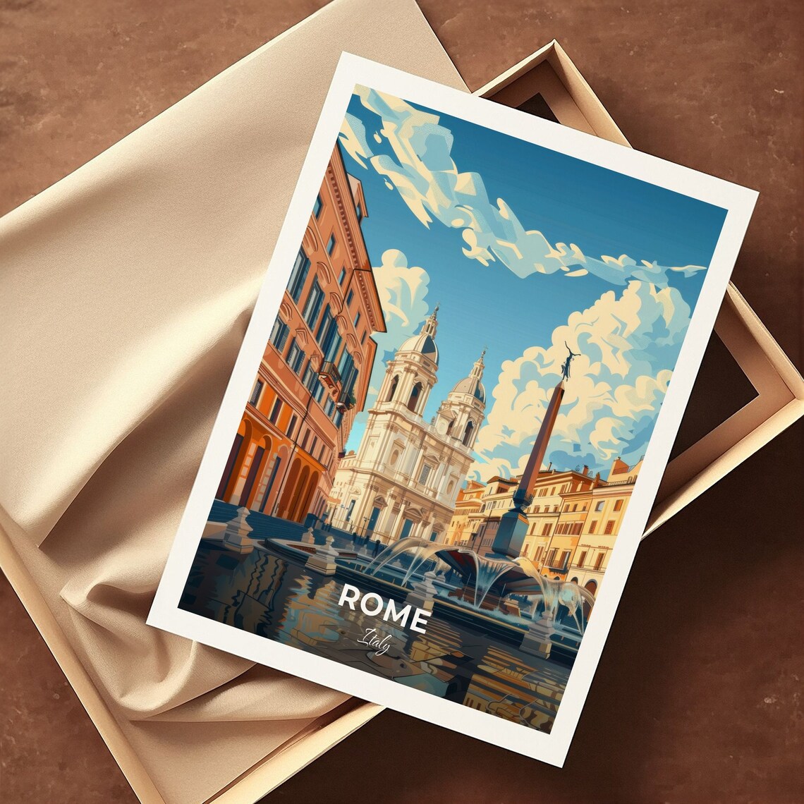 Rome Piazza Navona Fountain Baroque Church Italy Travel Poster - Image 3