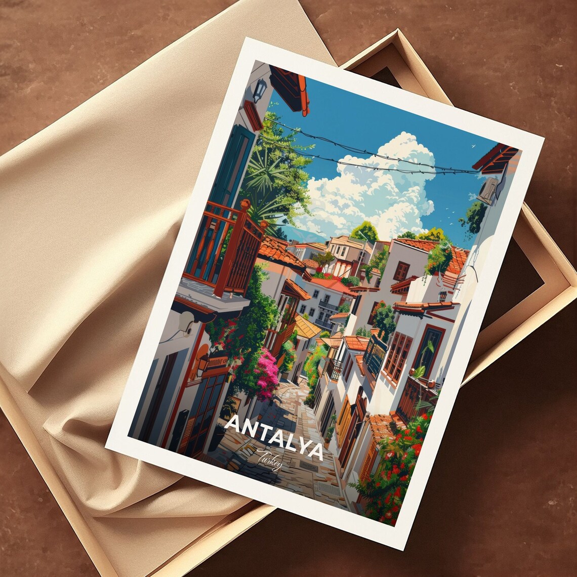 Antalya Turkey Kaleici Old Town Street White Houses Travel Poster - Image 3