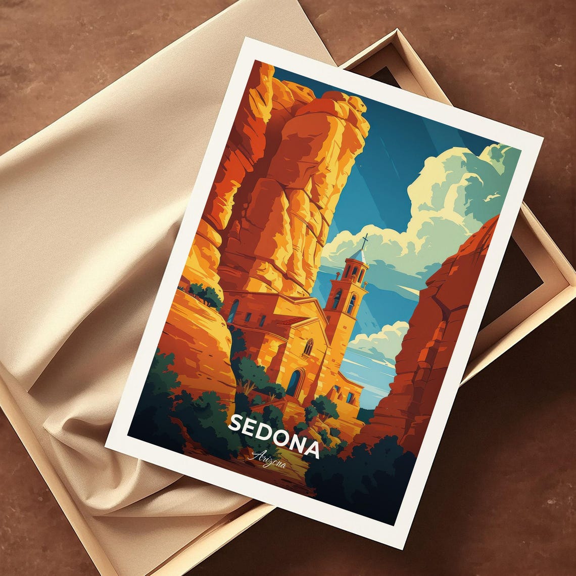 Sedona Travel Poster Chapel Of The Holy Cross City Print Cityscape Artwork Birthday Wedding Gift Wall Art Location Print Home Decor - Image 4
