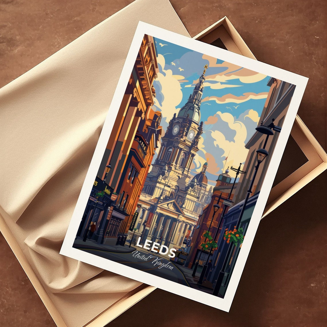 Leeds Town Hall Grand Clock Tower Sunny Street United Kingdom Poster - Image 3