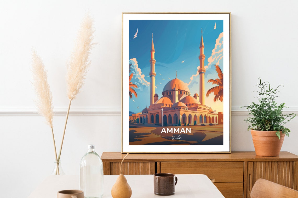 Amman Jordan King Abdullah Mosque Dome And Twin Minarets Poster - Image 2