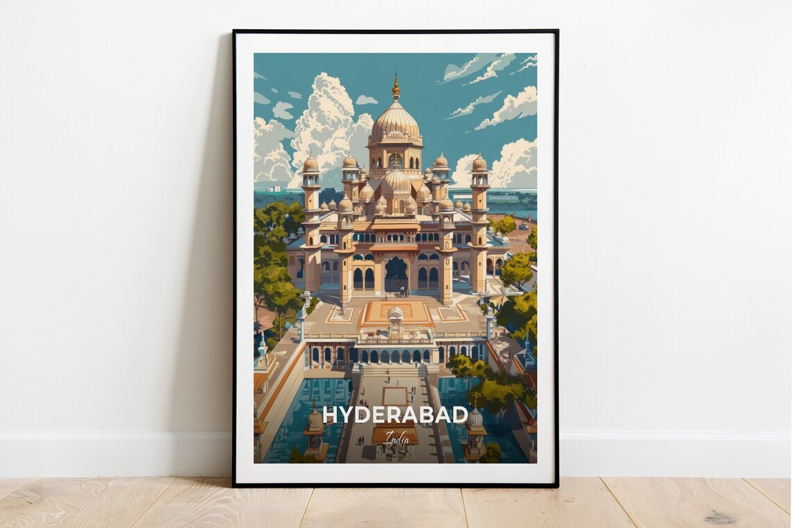 Hyderabad Birla Mandir Domed Temple Pools Aerial View Travel Poster