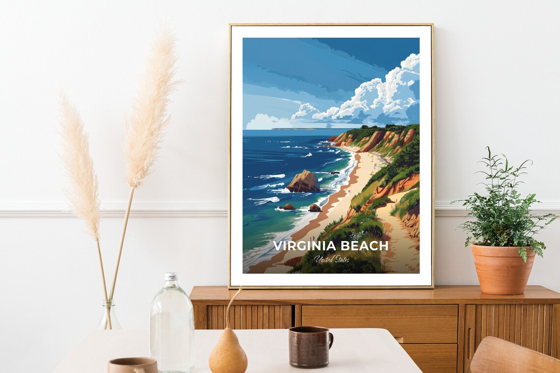 Virginia Beach Sandy Cove Coastal Cliffs United States Seaside Travel Poster - Image 2