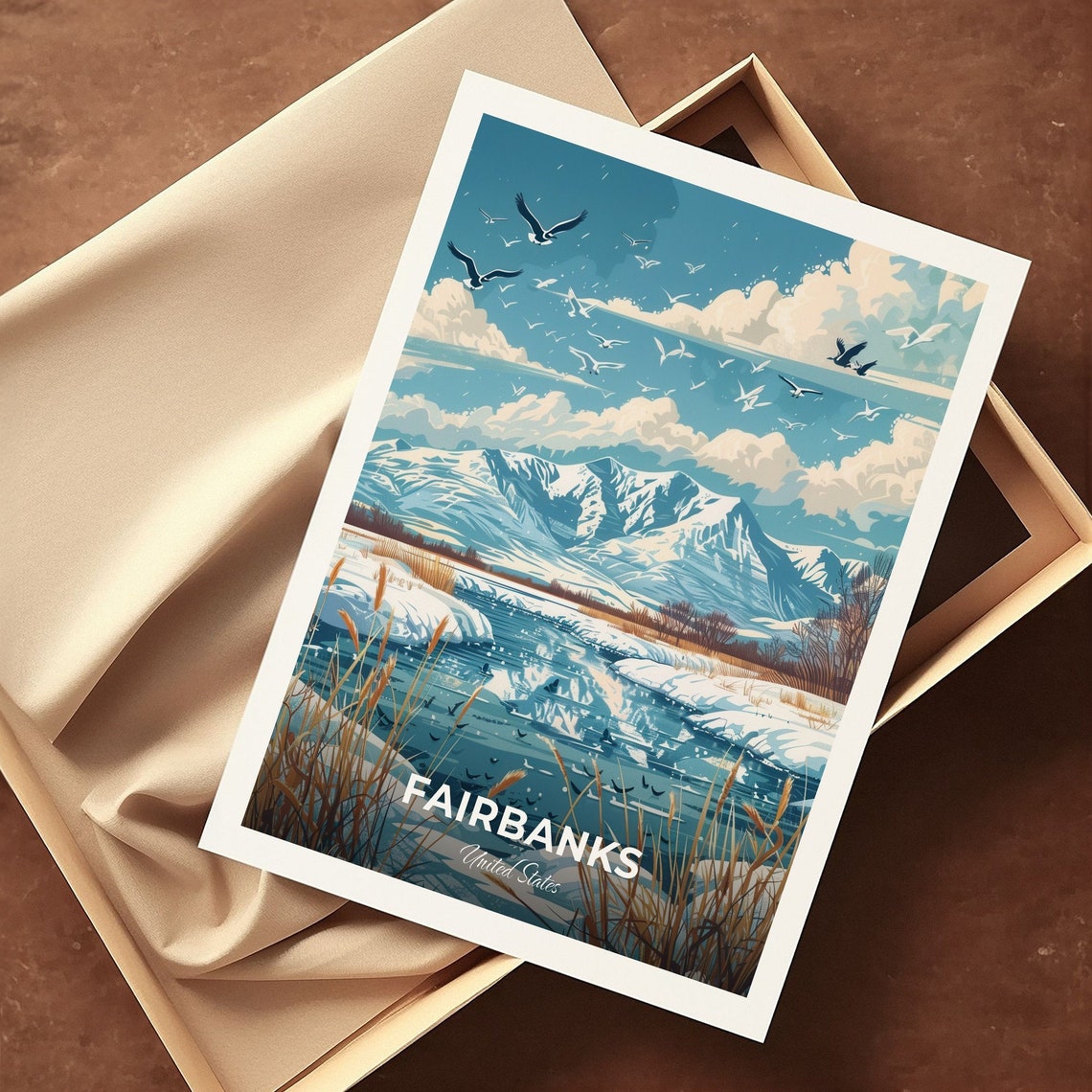 Fairbanks Alaska Winter Migratory Birds Icy River Travel Poster - Image 3
