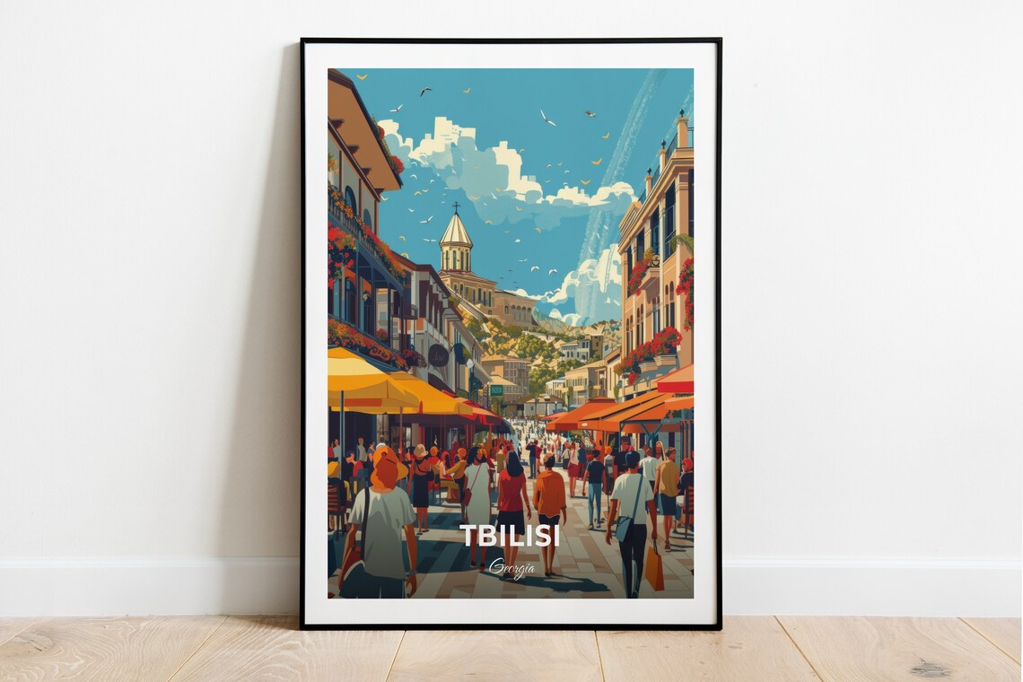 Tbilisi Georgia Freedom Square Bustling Market Street Crowd Travel Poster