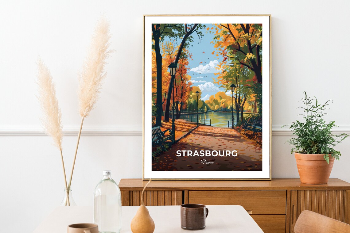 Strasbourg France Parc Orangerie Autumn Path Fallen Leaves Park Poster - Image 2