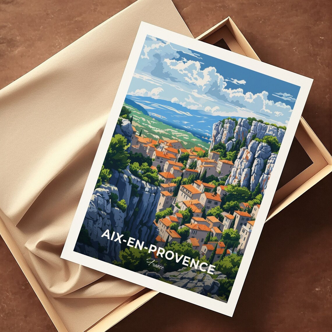 Aix En Provence France Cliffside Village Limestone Cliffs Travel Poster - Image 3