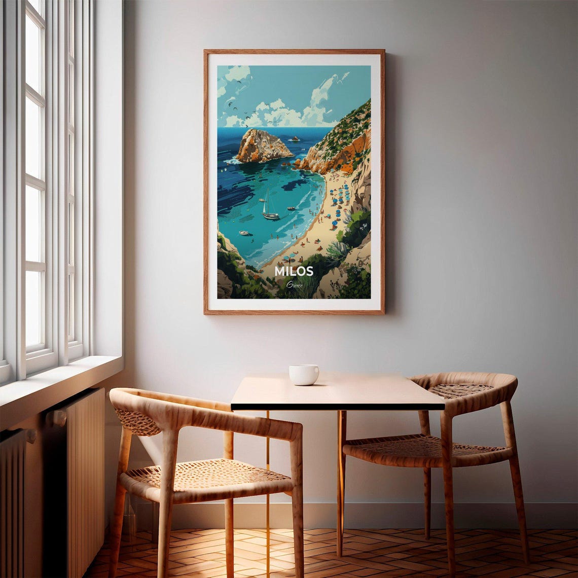 Milos Greece Kleftiko Beach Boats Cliffs Cove Sunny Bay Poster - Image 2