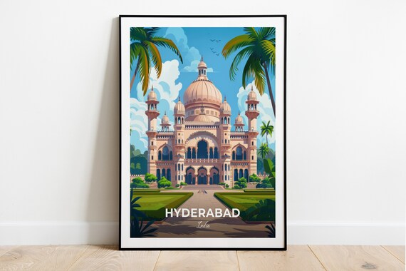 Hyderabad Salar Jung Museum Domed Landmark Garden Travel Poster