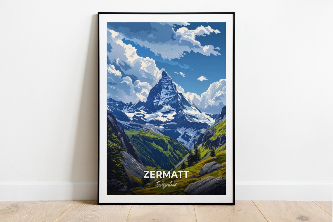 Zermatt Switzerland Matterhorn Mountain Peak Alpine Travel Poster