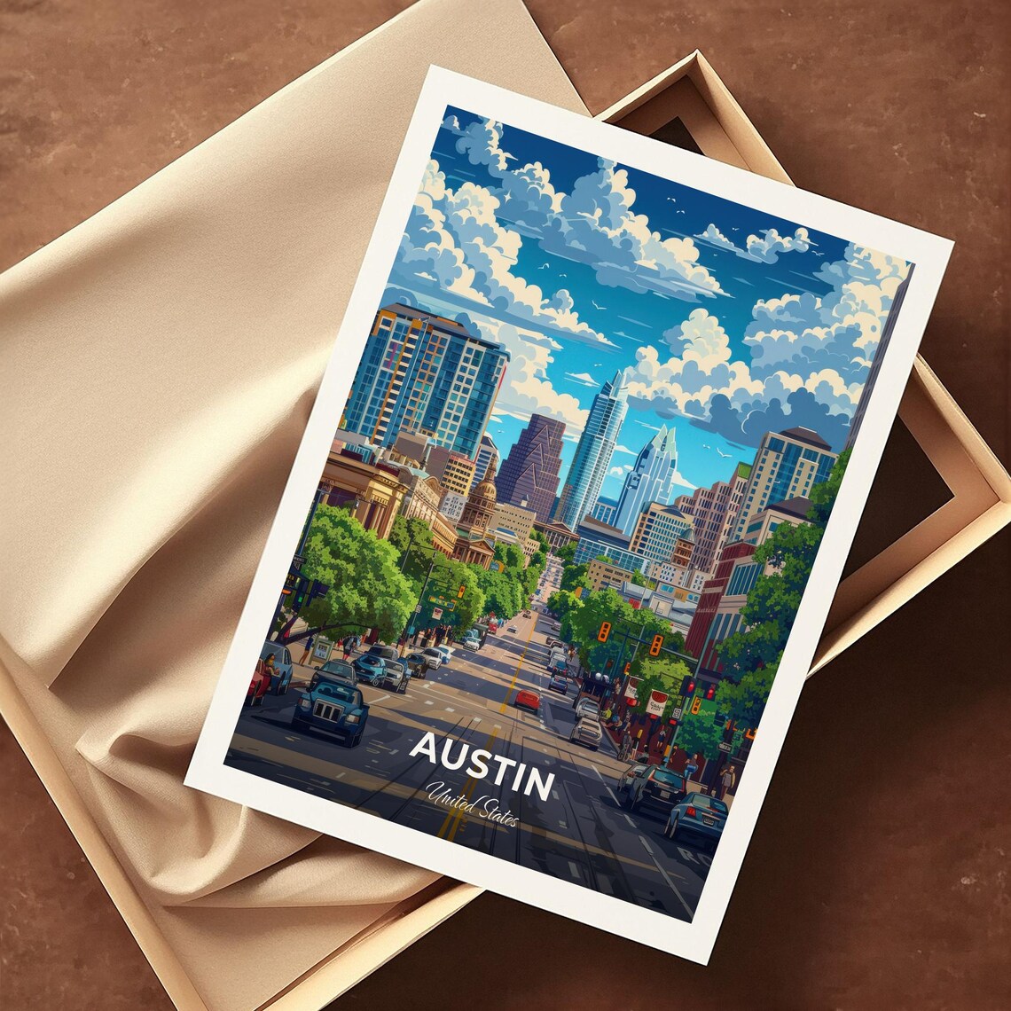 Austin Texas South Congress Avenue Skyline Vintage Travel Poster - Image 4