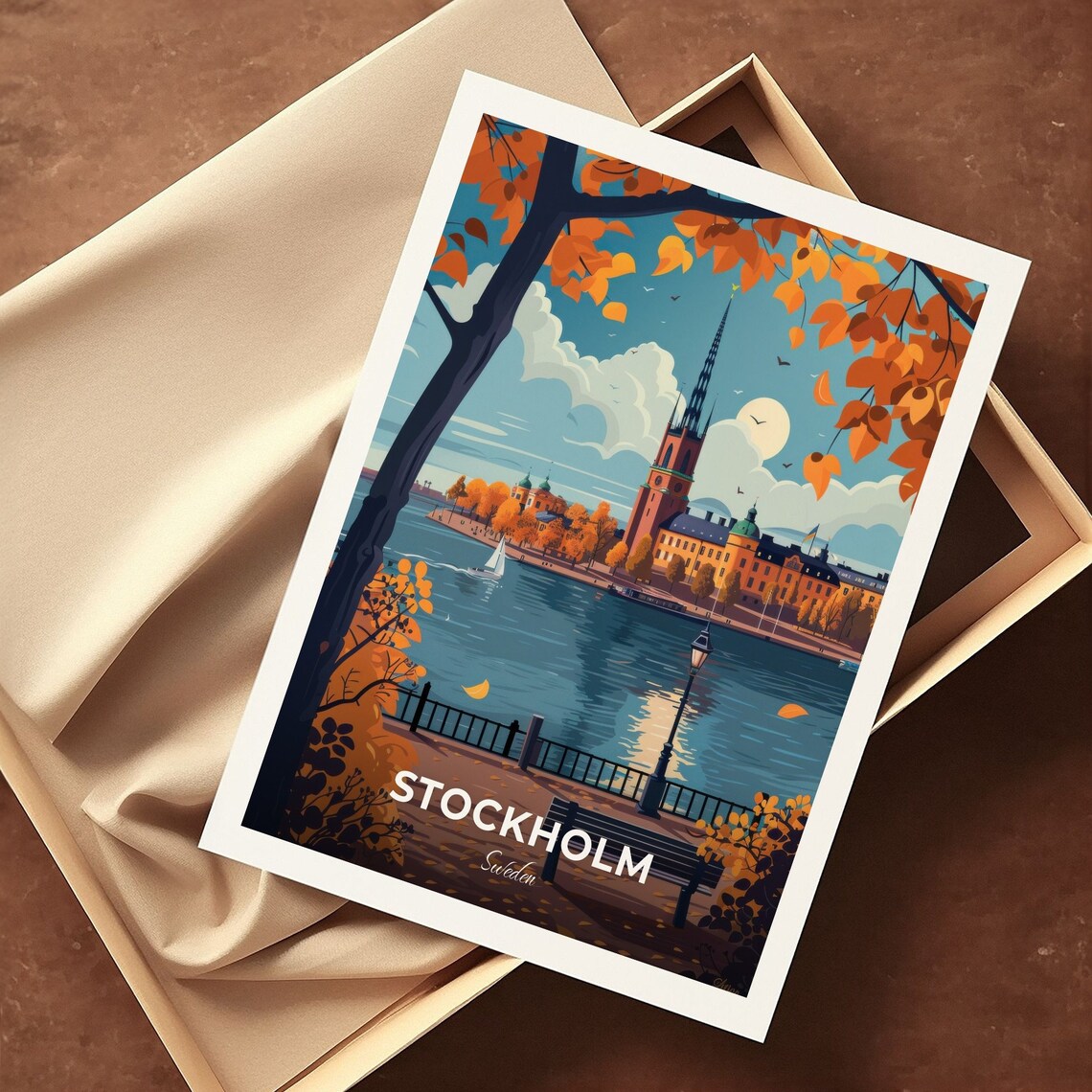 Stockholm Sweden Golden Autumn Harbor View By The Historic Spire Poster - Image 3