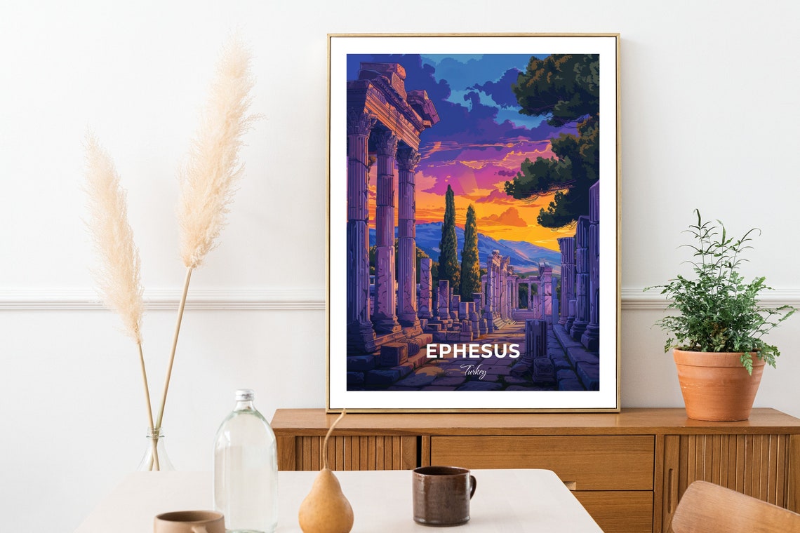 Ephesus Turkey Ancient Ruins Columns Vivid Sunset Travel Poster - Image 2