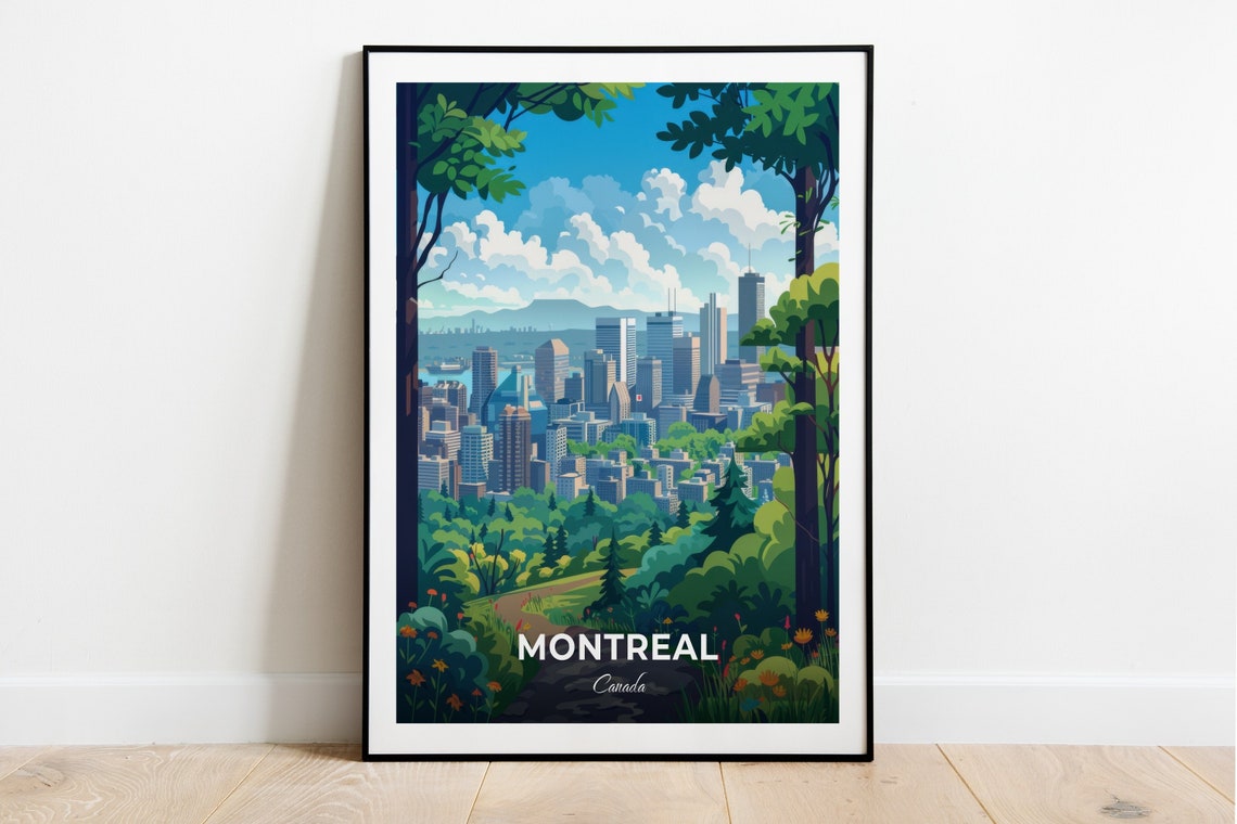 Montreal Canada Mount Royal Skyline View Green Travel Poster