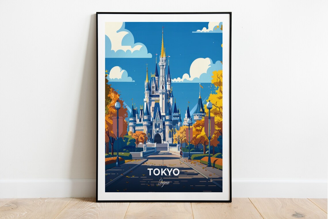 Tokyo Japan Fairytale Theme Park Castle In Golden Autumn Light Poster
