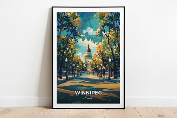 Winnipeg Canada Legislative Building Dome Autumn Boulevard Travel Poster