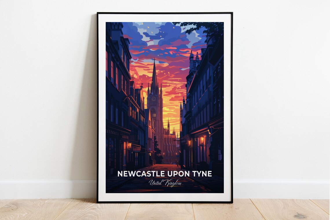 Newcastle Upon Tyne Saint Nicholas Cathedral Sunset Travel Poster