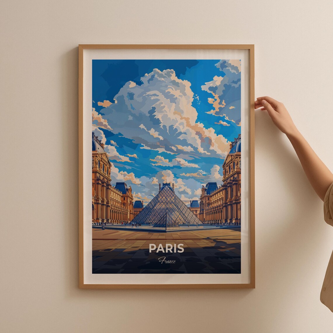 Paris France Louvre Glass Pyramid Museum Courtyard Travel Poster - Image 2