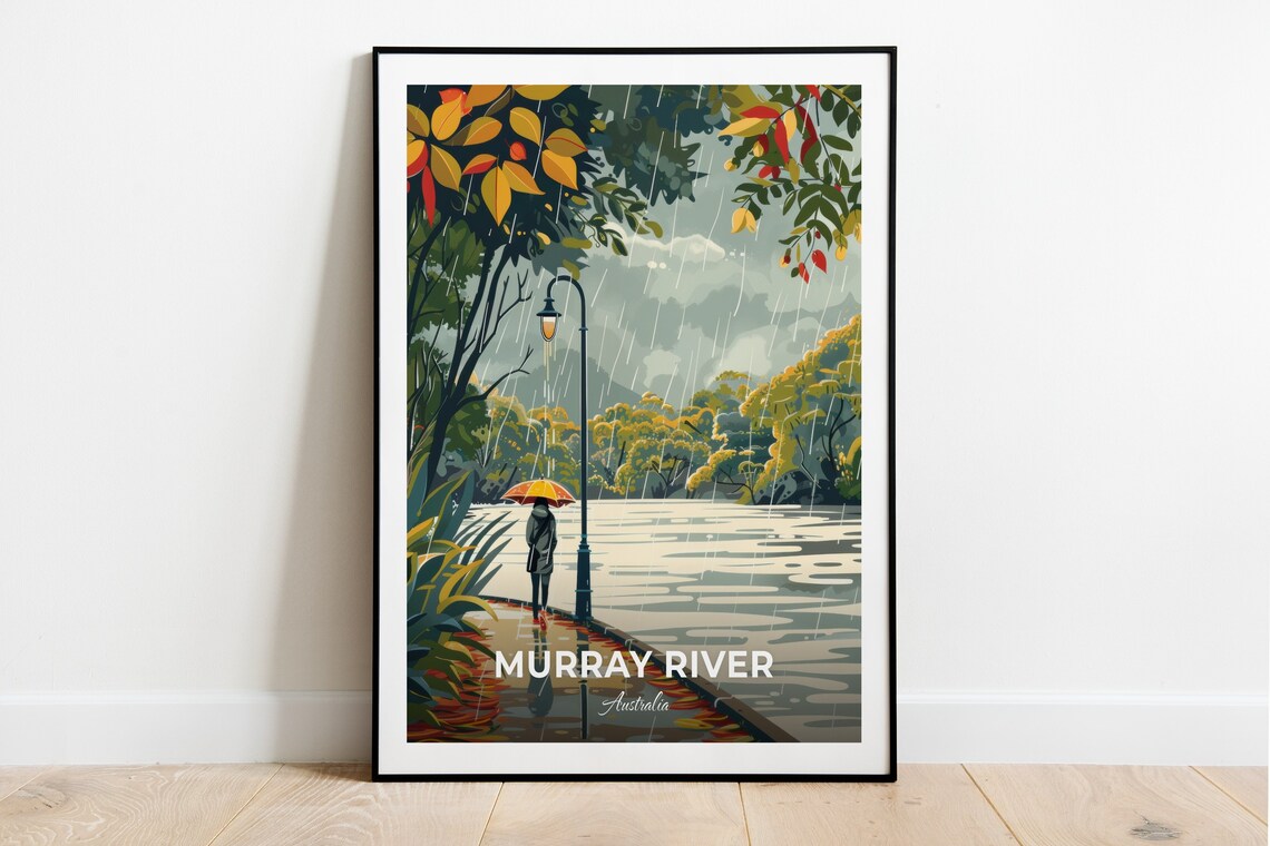 Murray River Rainy Autumn Riverside Stroll Australia Travel Poster